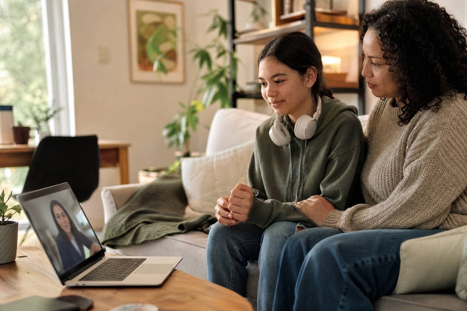 A family sharing a calm moment at home
