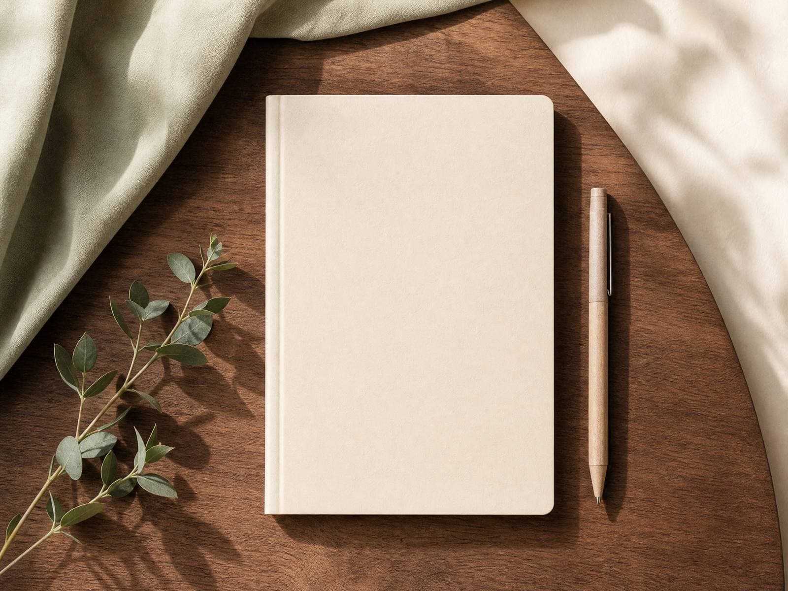 An open journal and pen on a wooden desk